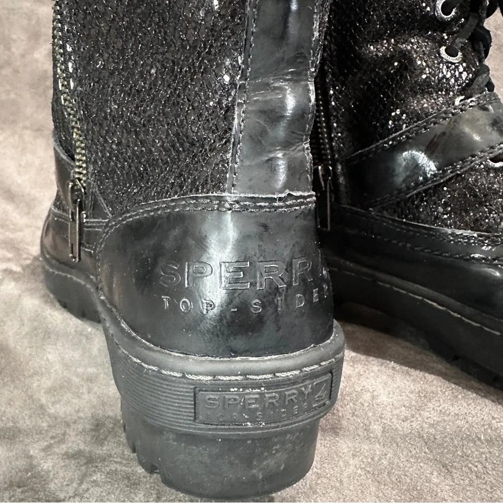 Sperry Top-Sider Alpine Glitter Fur Combat Boots Black 8M Streetwear Luxe